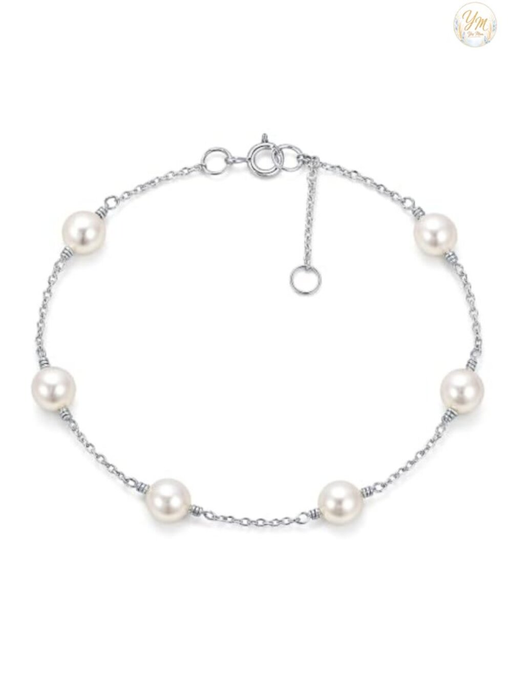 Sterling Silver Freshwater Pearl Chain Link Bracelet Adjustable